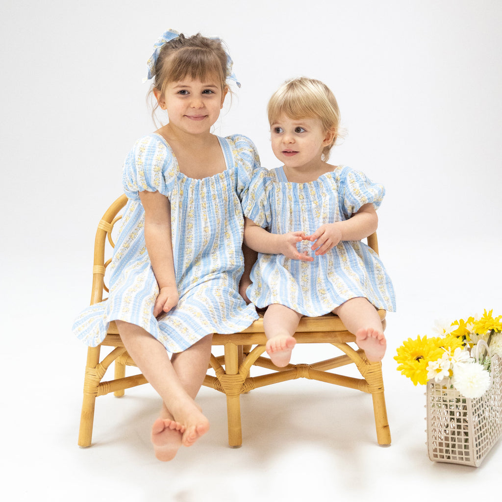 Odalys Floral Stripe - Puff Sleeve Dress with Bloomer