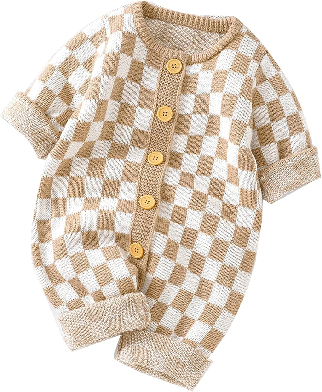 Checkerboard Knitted Baby Romper