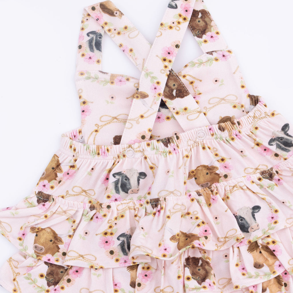 Farm Animals Floral Cameos Pink - Ruffle Sunsuit