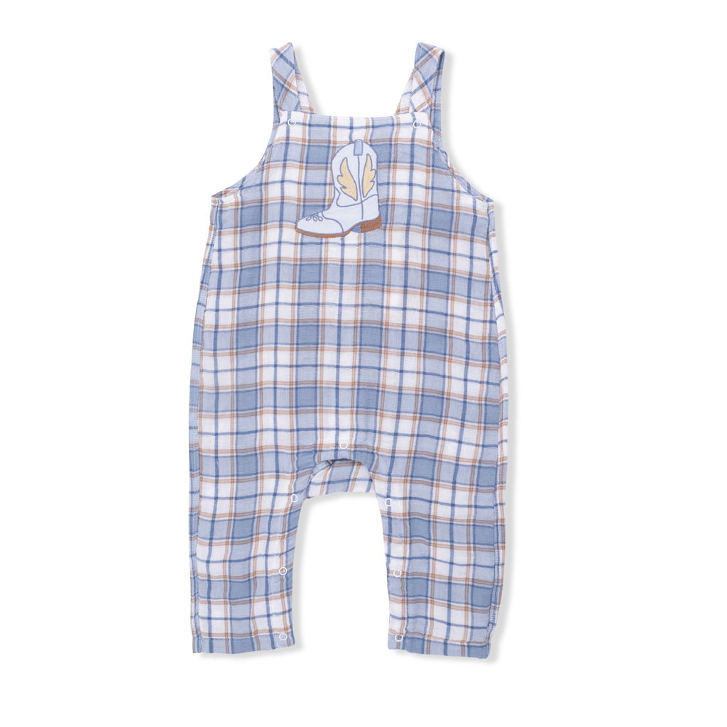 Western Boot Plaid - Crew Neck Tee with Overalls