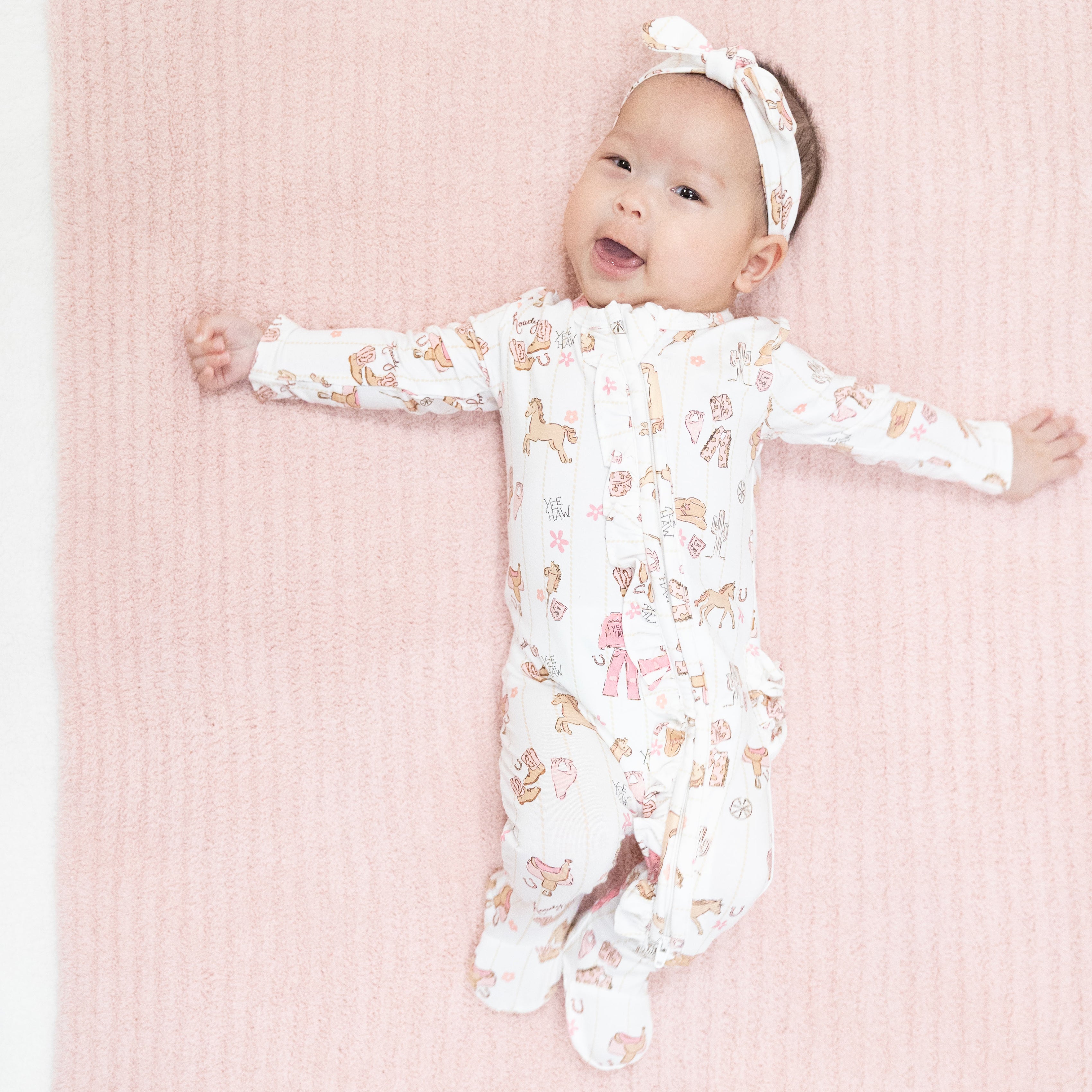 Cowgirl Nursery - 2 Way Ruffle Front Zipper Footie