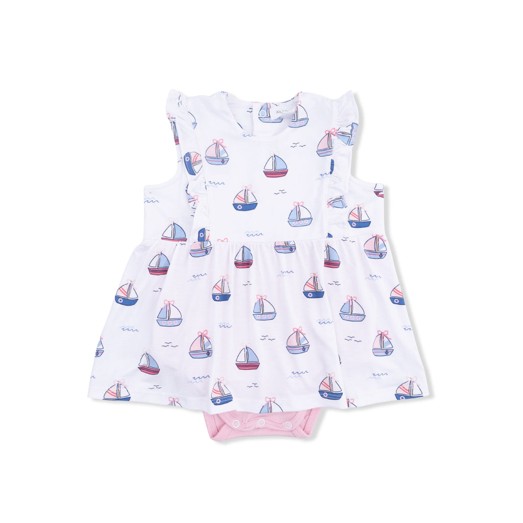 Bubbly Sailboats Pink - Ruffle Bodysuit Dress