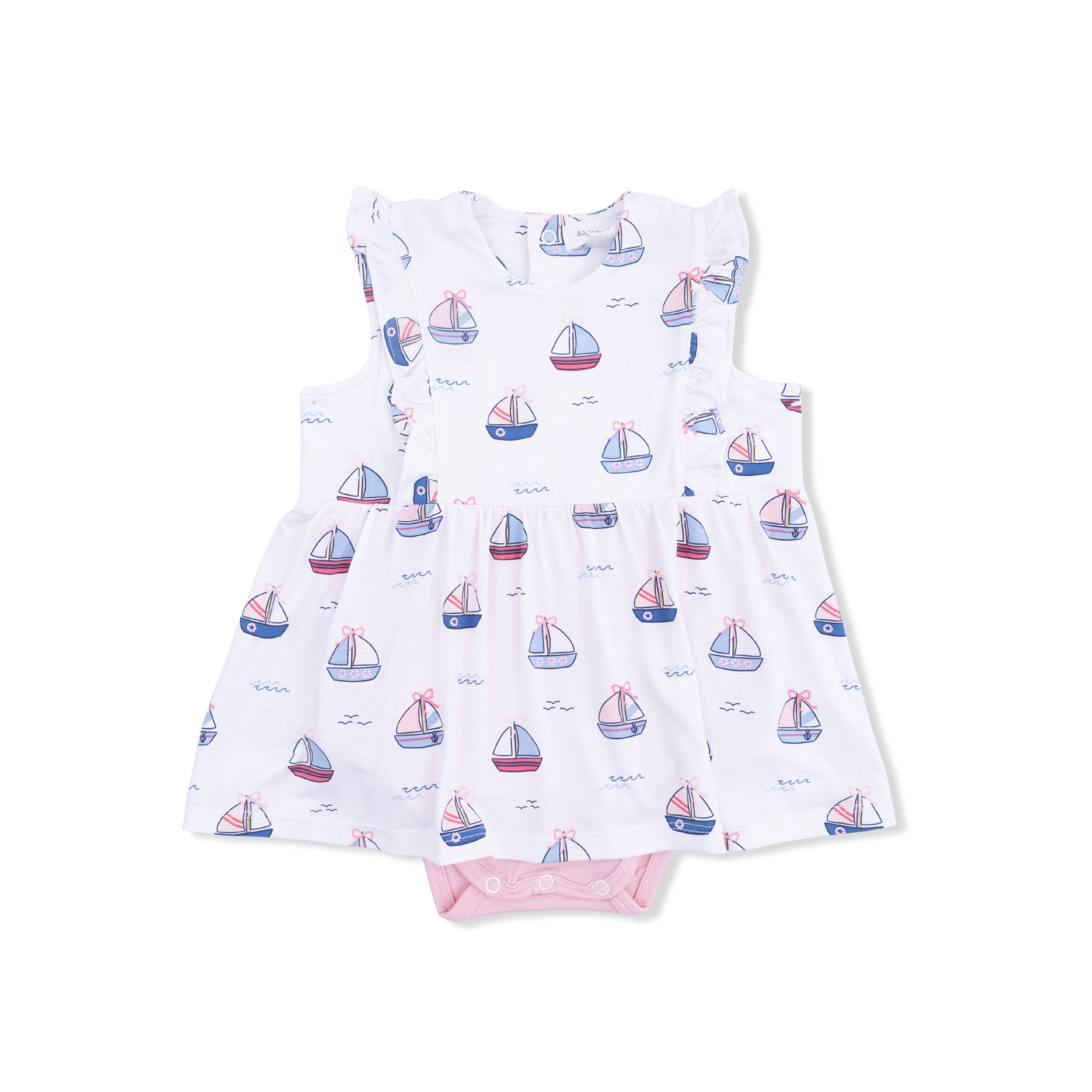 Bubbly Sailboats Pink - Ruffle Bodysuit Dress
