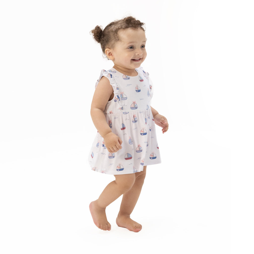Bubbly Sailboats Pink - Ruffle Bodysuit Dress