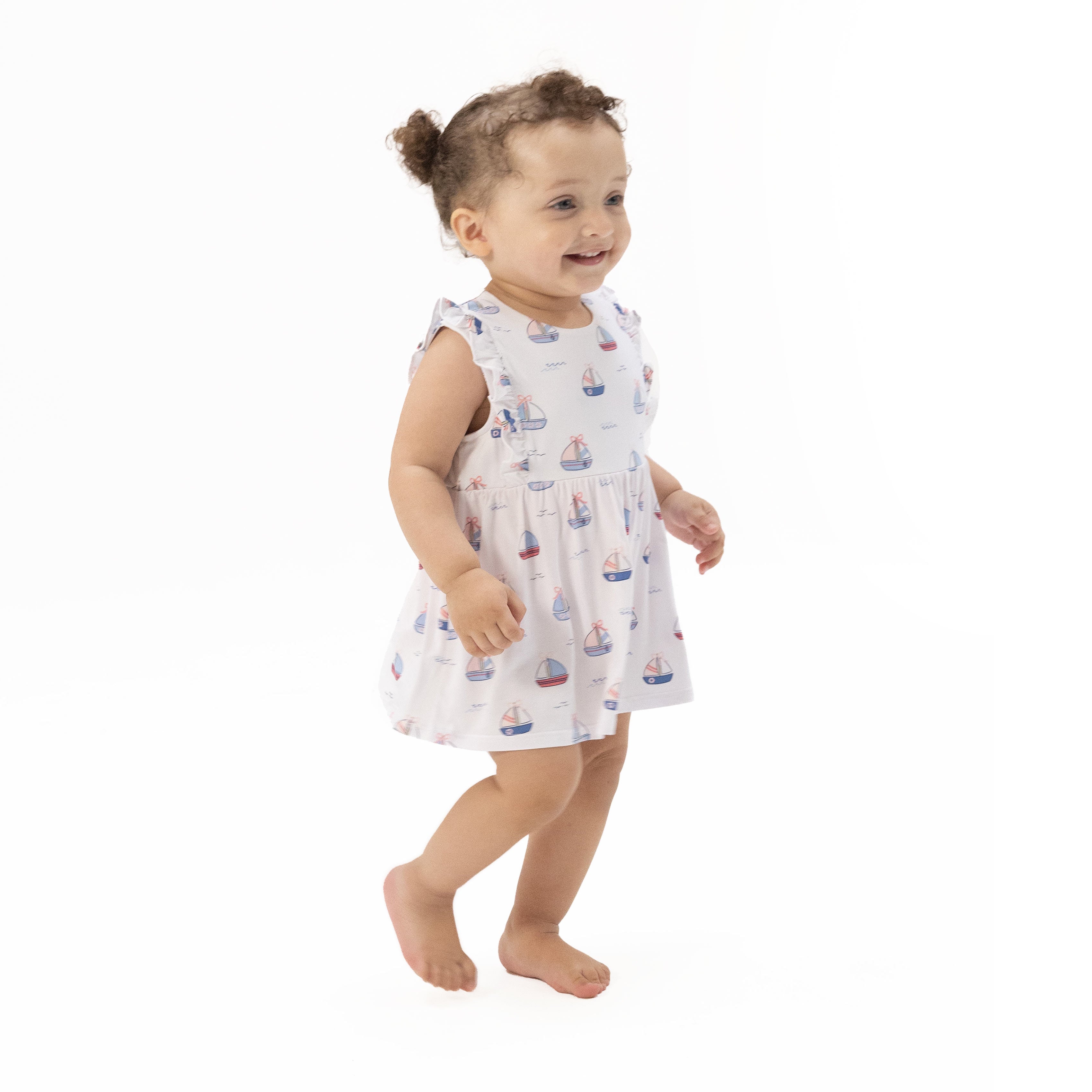 Bubbly Sailboats Pink - Ruffle Bodysuit Dress