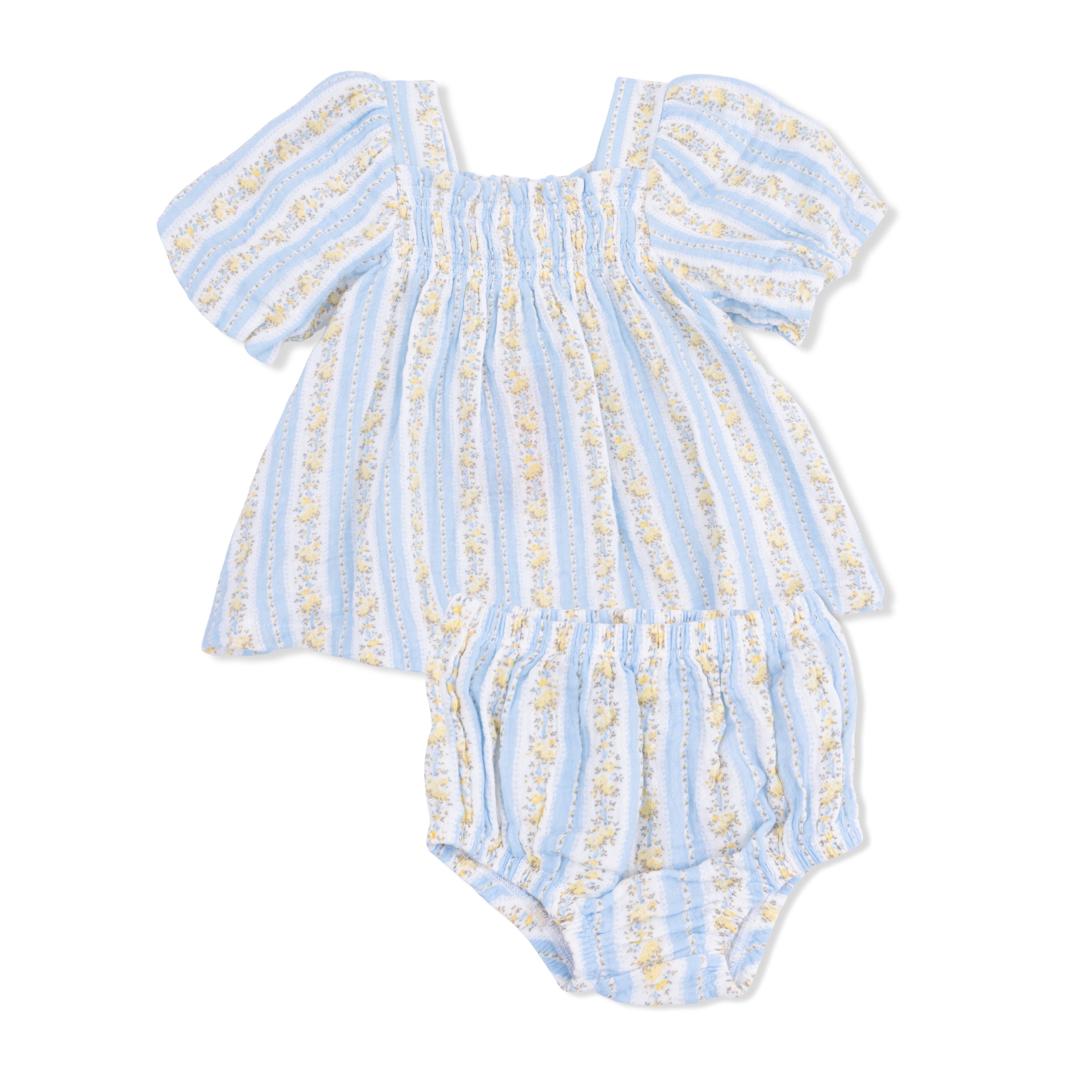 Odalys Floral Stripe - Puff Sleeve Baby Doll Dress and Bloomer