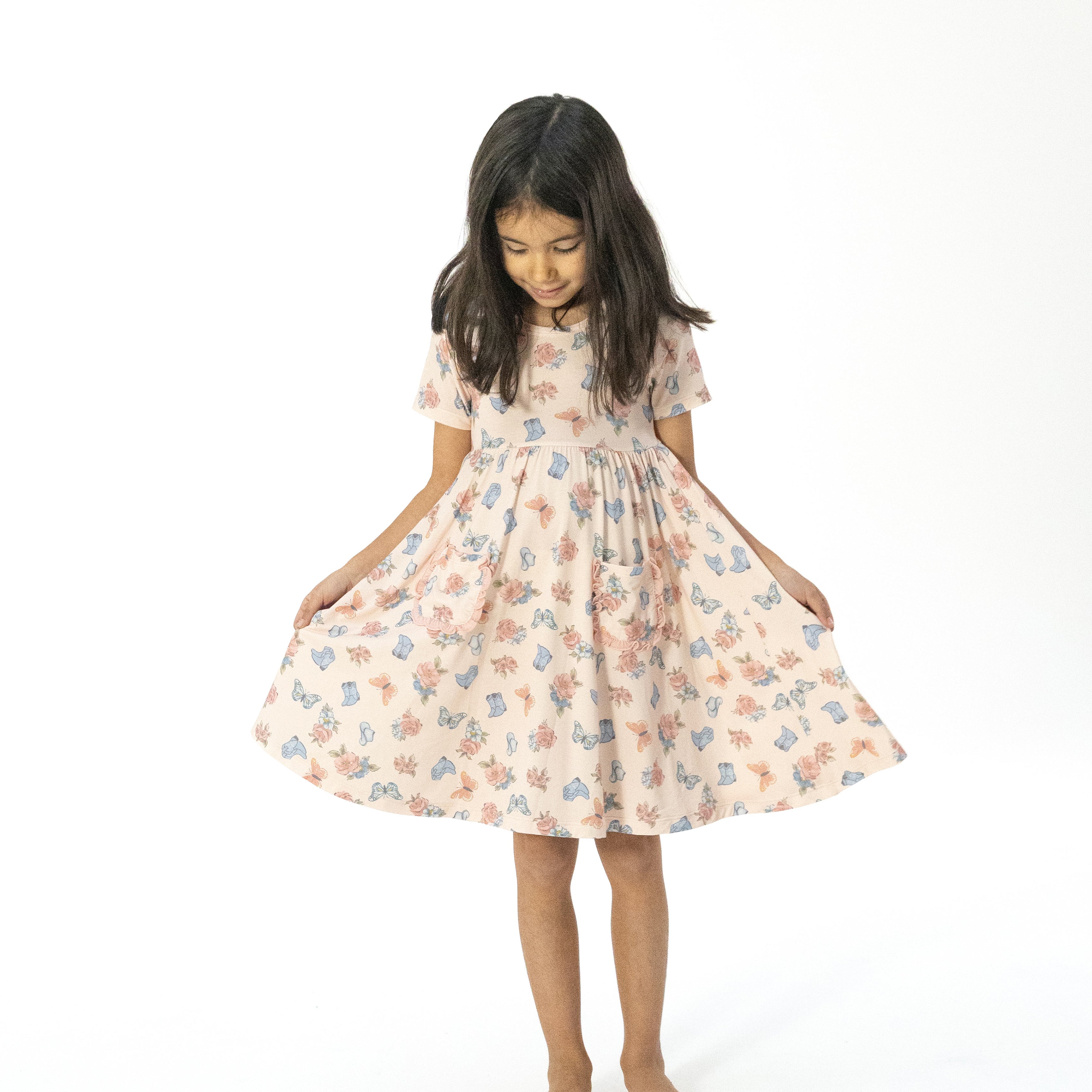 Country Girl Boots - Twirly Dress with Ruffle Pockets