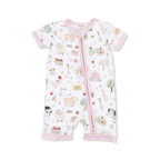 Cute Farm Animals Pink - Shortie 2 Way Zipper Romper