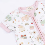 Cute Farm Animals Pink - Shortie 2 Way Zipper Romper