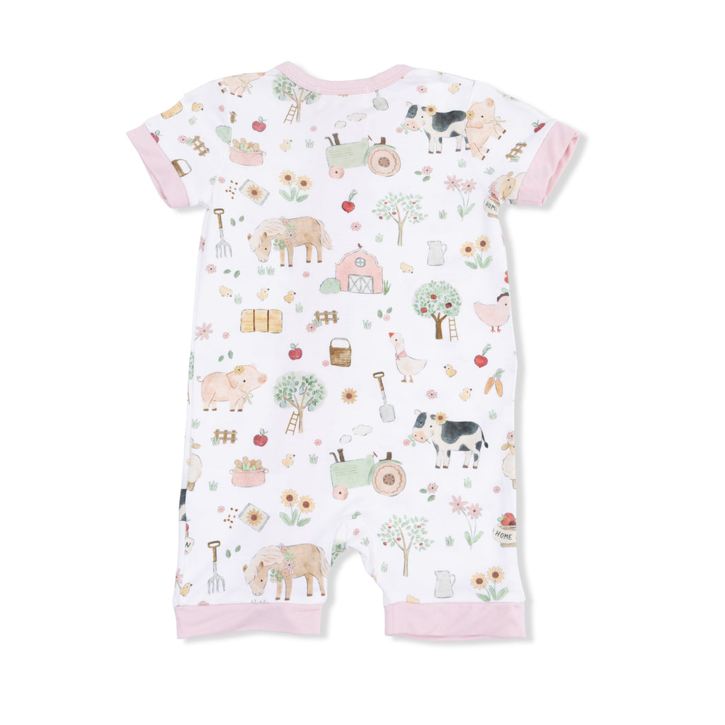 Cute Farm Animals Pink - Shortie 2 Way Zipper Romper