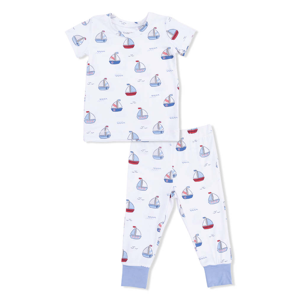 Bubbly Sailboats Blue - Short Sleeve Loungewear Set