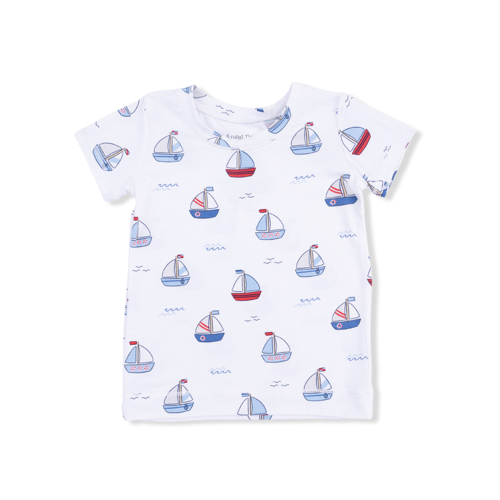 Bubbly Sailboats Blue - Short Sleeve Loungewear Set