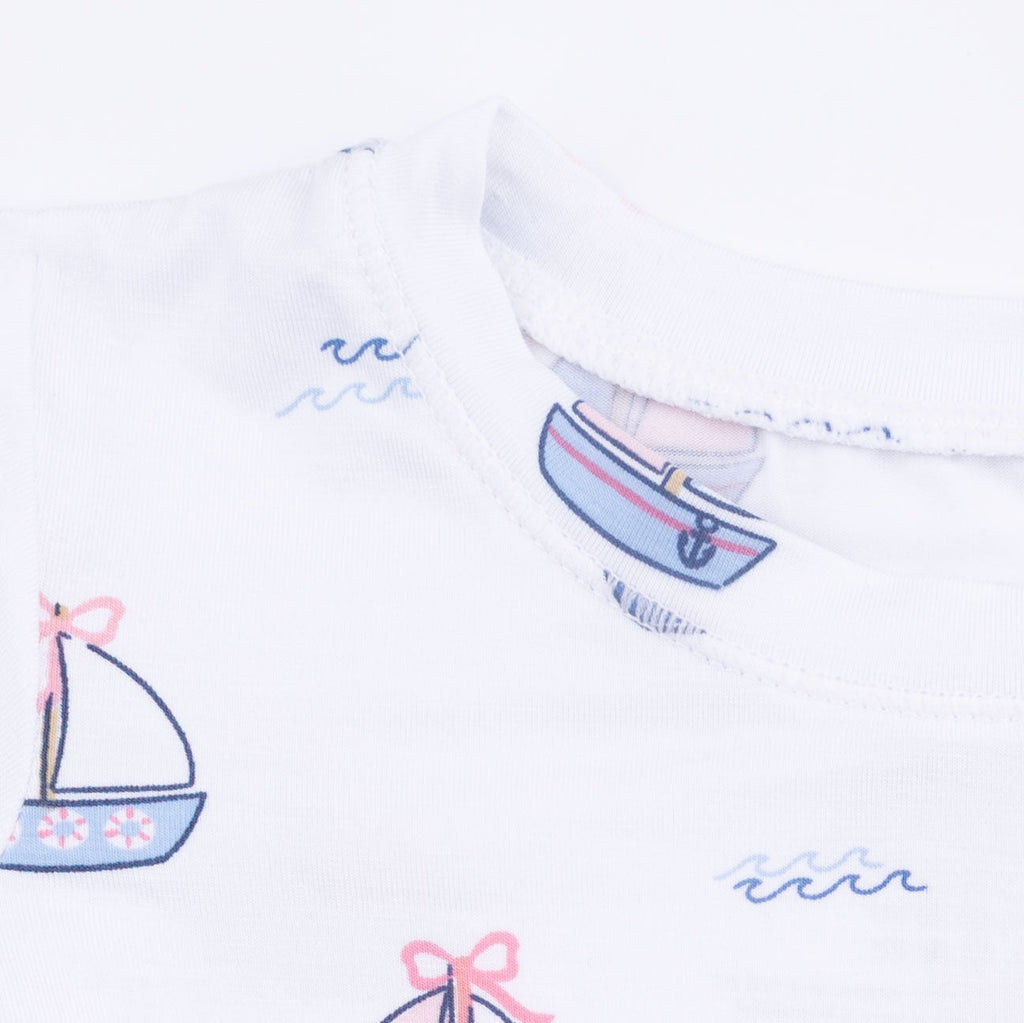 Bubbly Sailboats Pink - Short Sleeve Loungewear Set