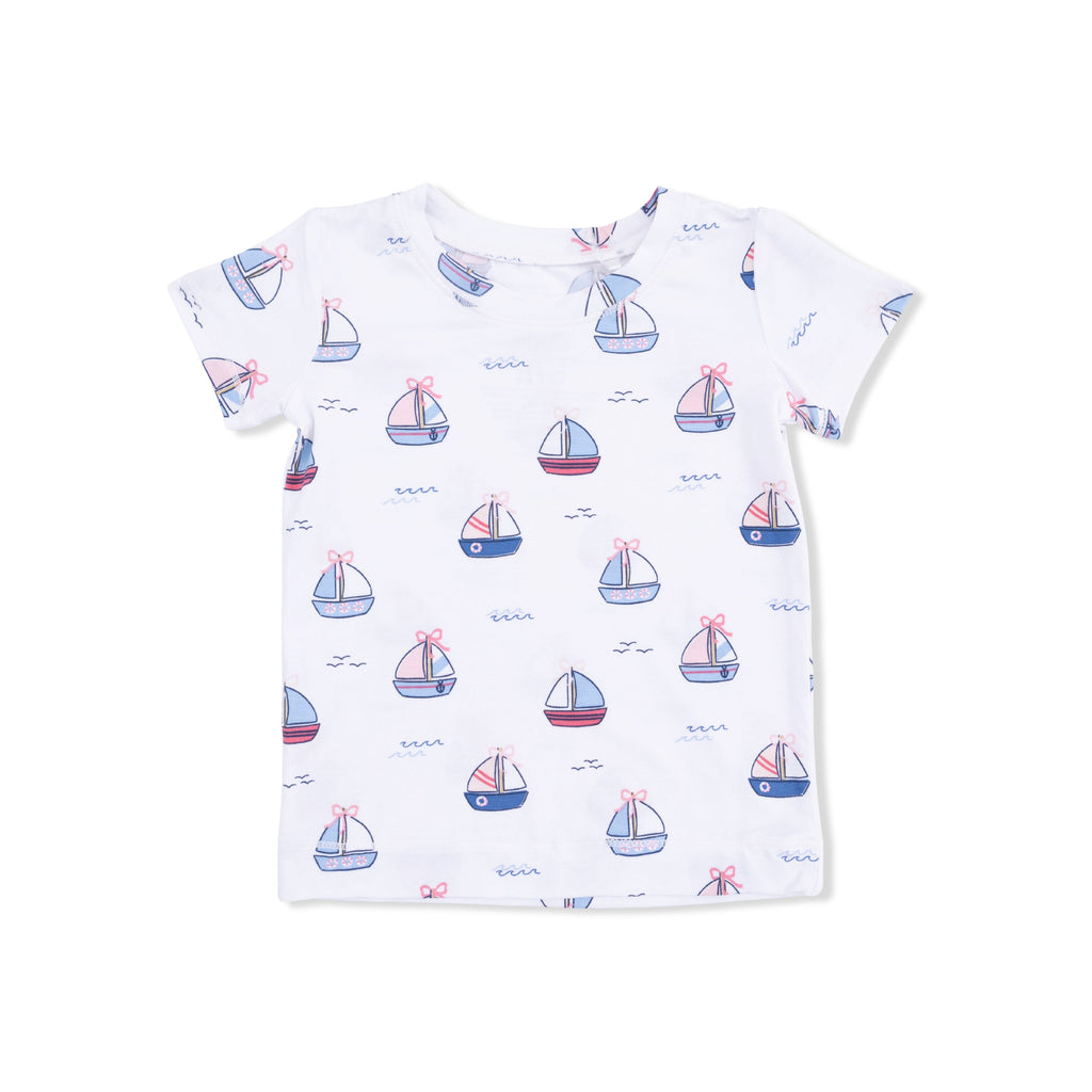 Bubbly Sailboats Pink - Short Sleeve Loungewear Set