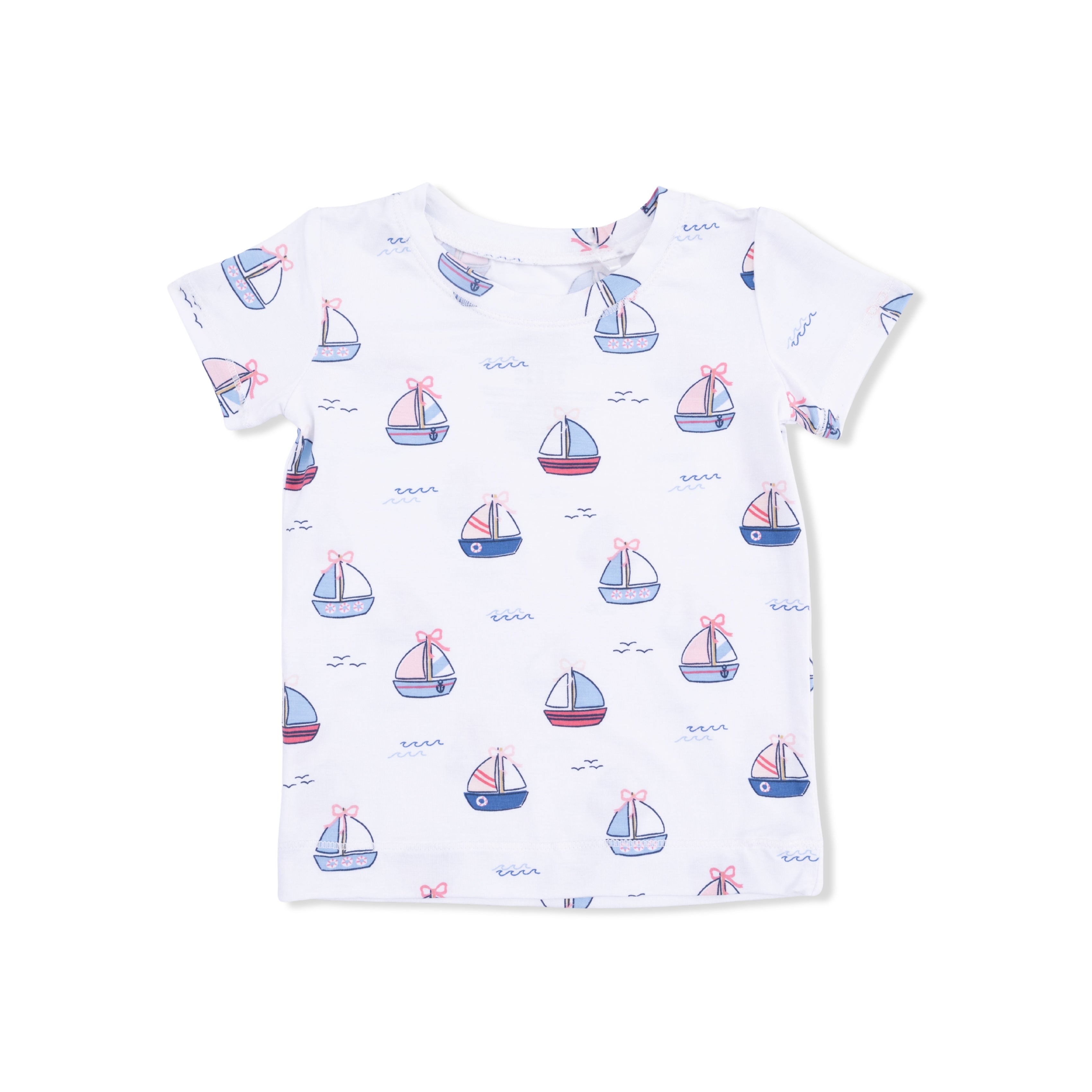 Bubbly Sailboats Pink - Short Sleeve Loungewear Set