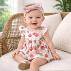 Cherry Picnic Flutter Sleeve Bamboo Skirted Bodysuit