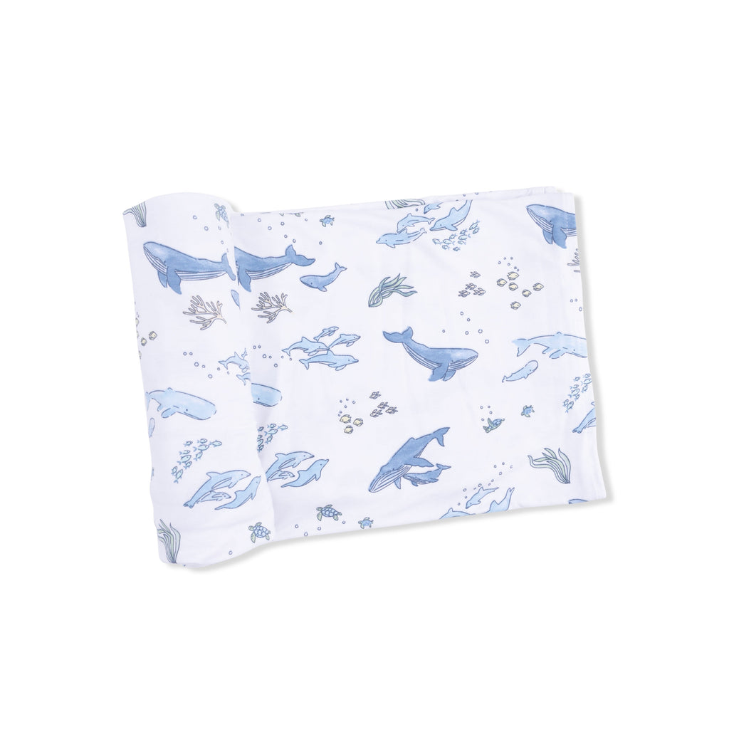 Watercolor Blue Whales - Swaddle Blanket