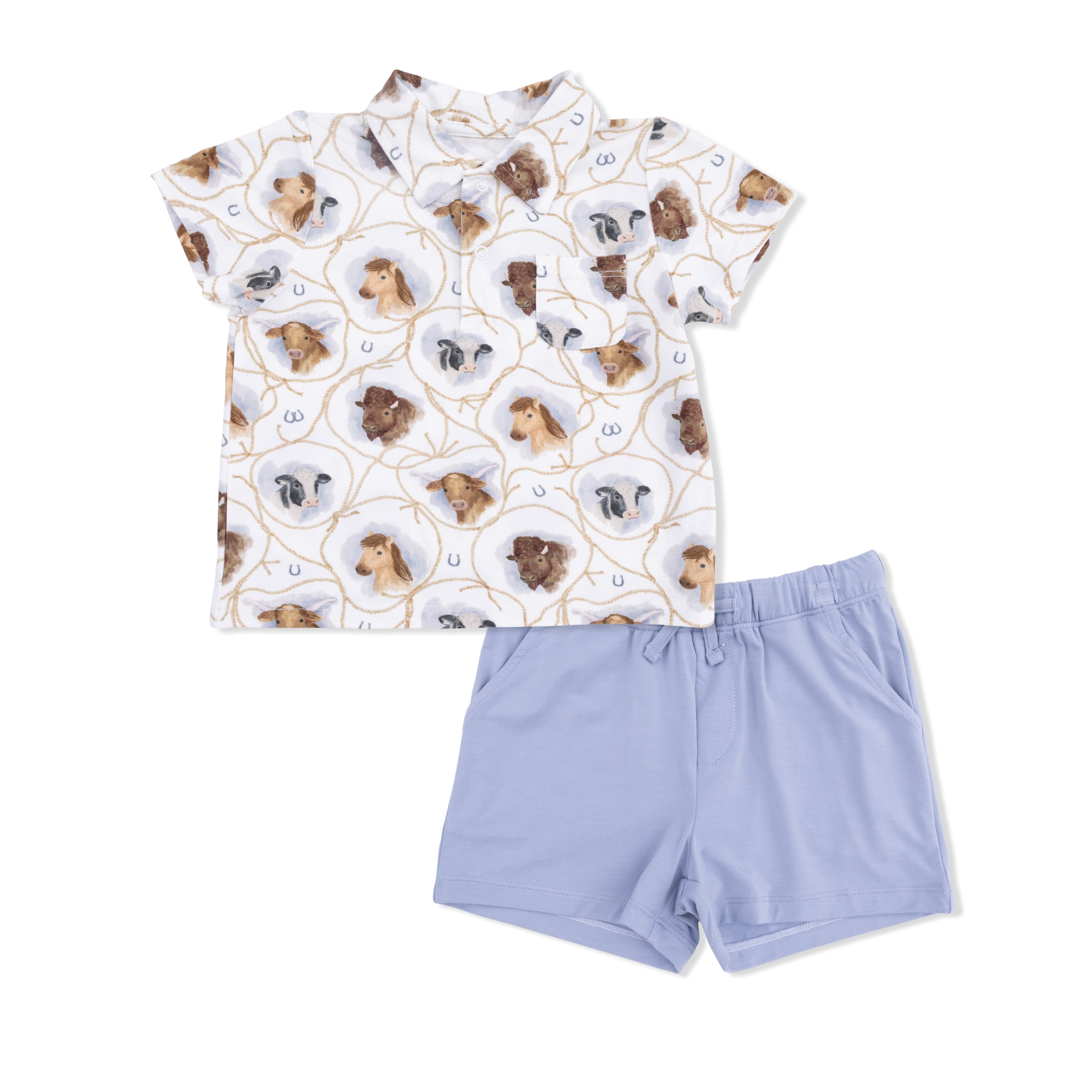 Farm Animals Rope Cameos Uni - Polo with Casual Short