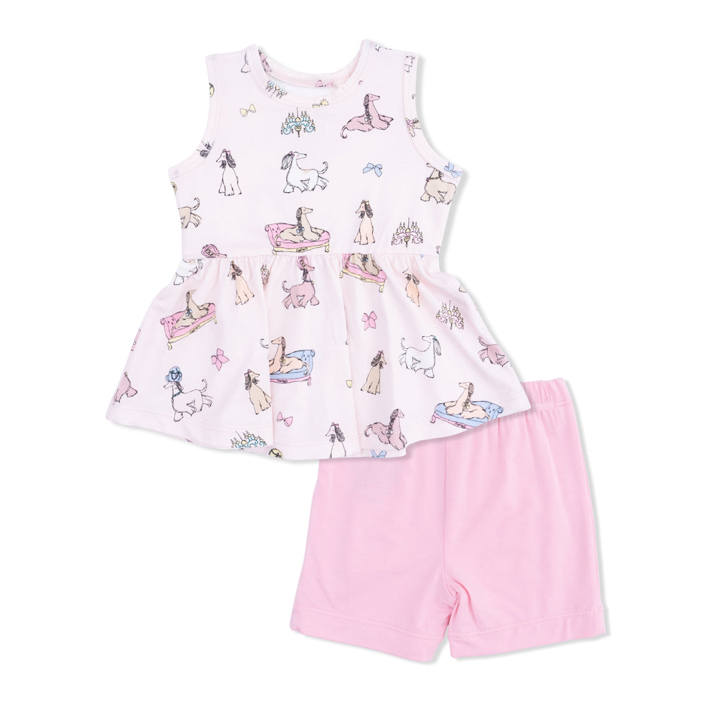 Fancy Hounds with Bows - Peplum Tank Top and Bike Short