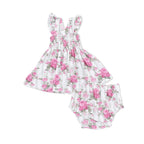 Cabbage Rose Stripe - Smocked Top with Bloomer
