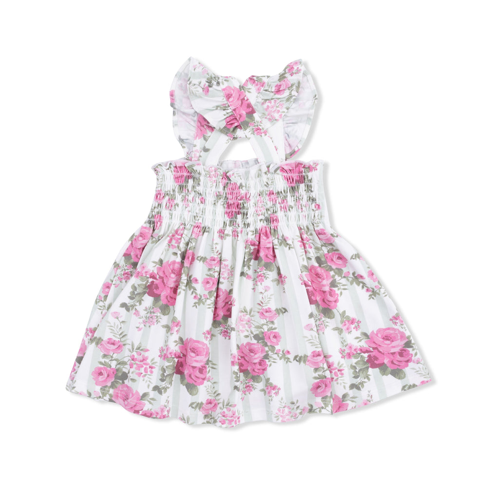 Cabbage Rose Stripe - Smocked Top with Bloomer