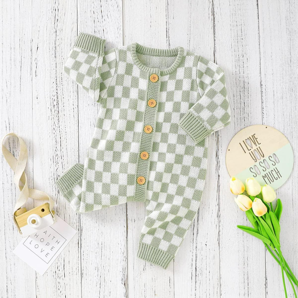 Checkerboard Knitted Baby Romper