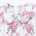 Cabbage Rose Stripe - Smocked Peter Pan Snap Footie