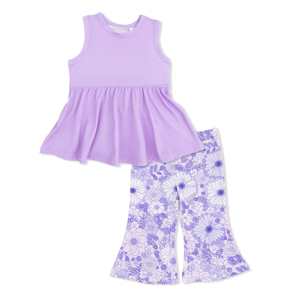 Lacy Lavender Floral - Peplum Tank Top with Baby Bells