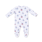Bubbly Sailboats Blue - 2 Way Zipper Footie