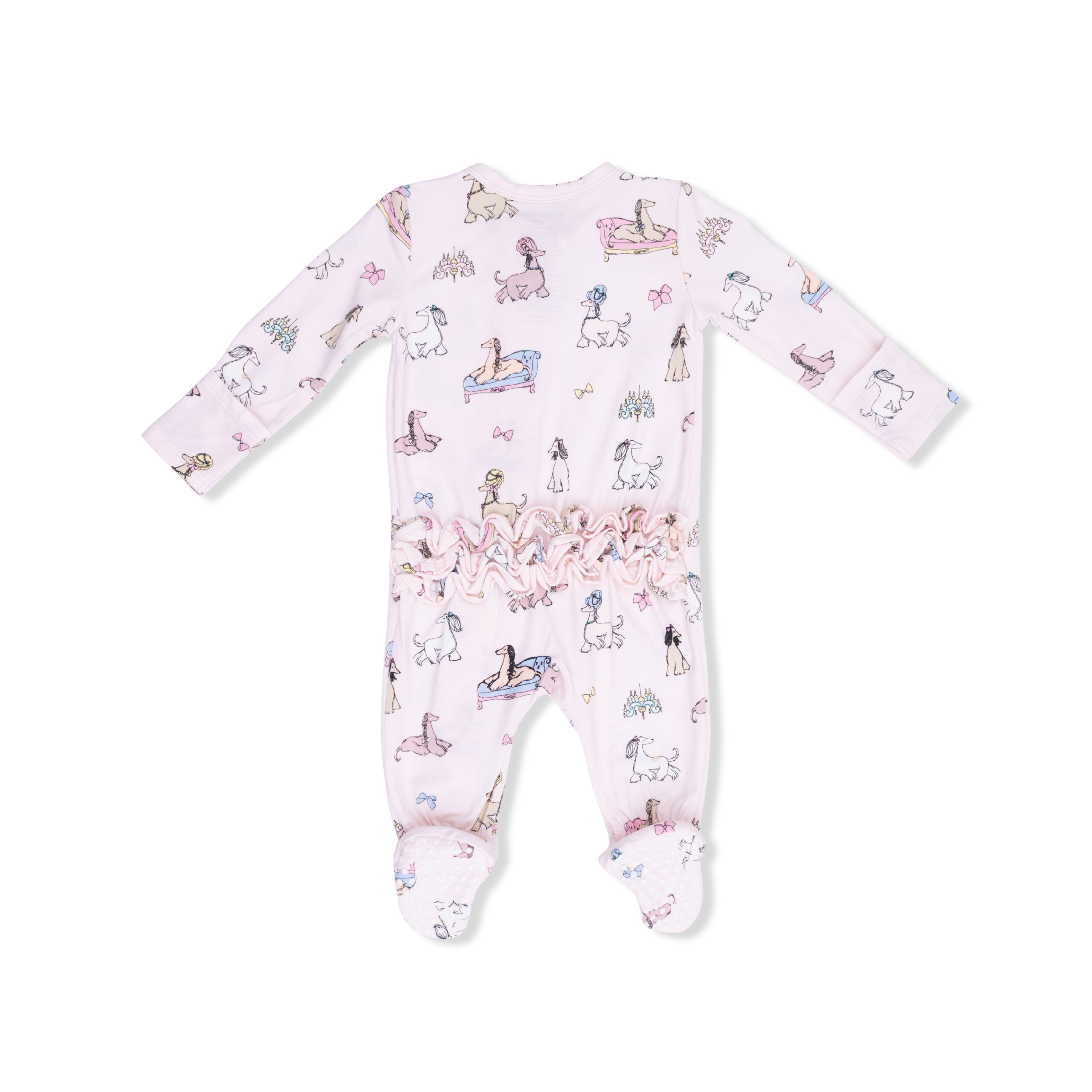 Fancy Hounds with Bows - 2 Way Ruffle Back Zipper Footie