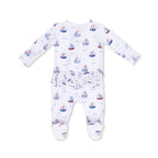 Bubbly Sailboats Pink - 2 Way Ruffle Back Zipper Footie