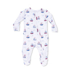 Bubbly Sailboats Pink - 2 Way Ruffle Back Zipper Footie