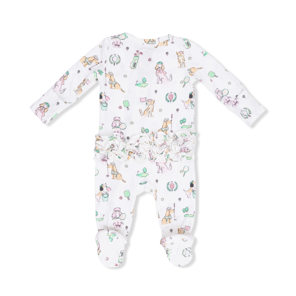 Country Club Dogs Pink - 2 Way Ruffle Back Zipper Footie