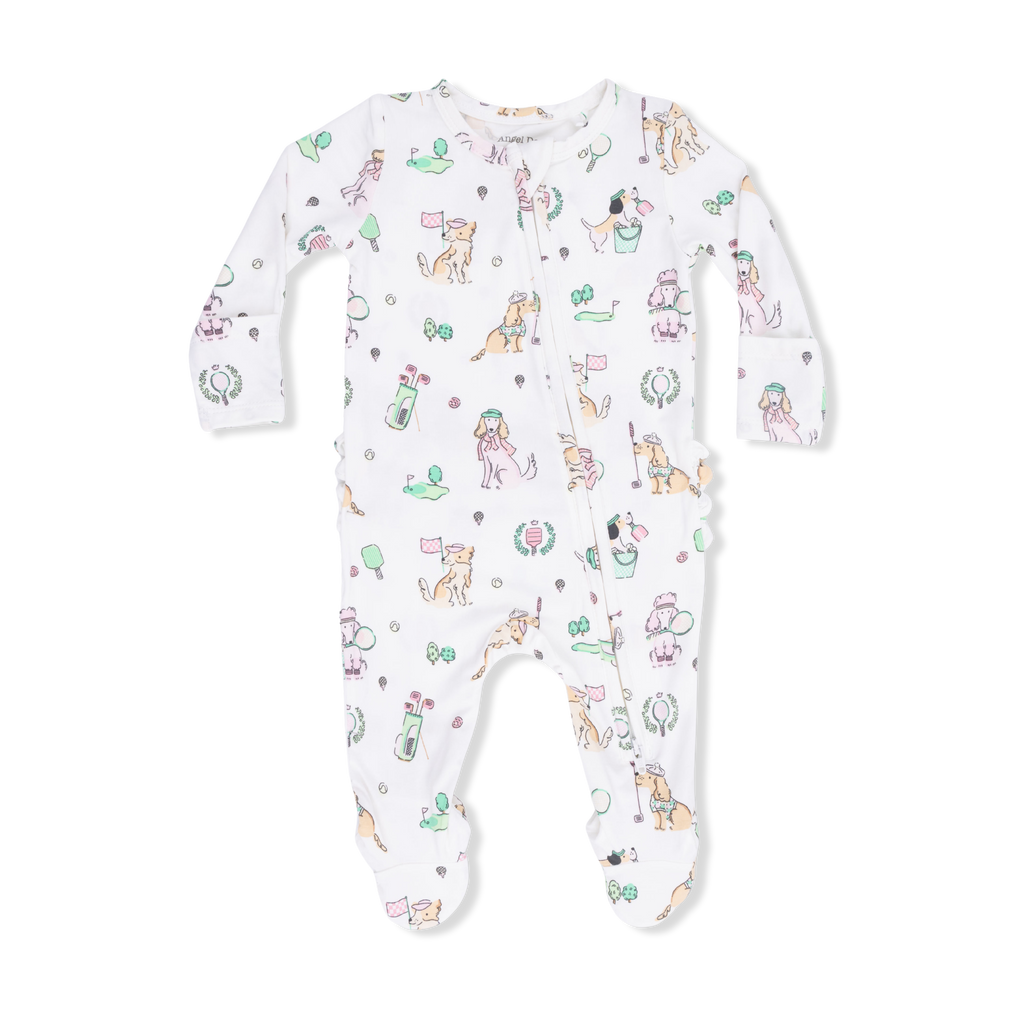 Country Club Dogs Pink - 2 Way Ruffle Back Zipper Footie
