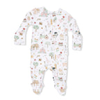 Cute Farm Animals Pink - 2 Way Ruffle Back Zipper Footie