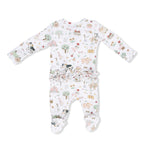 Cute Farm Animals Pink - 2 Way Ruffle Back Zipper Footie