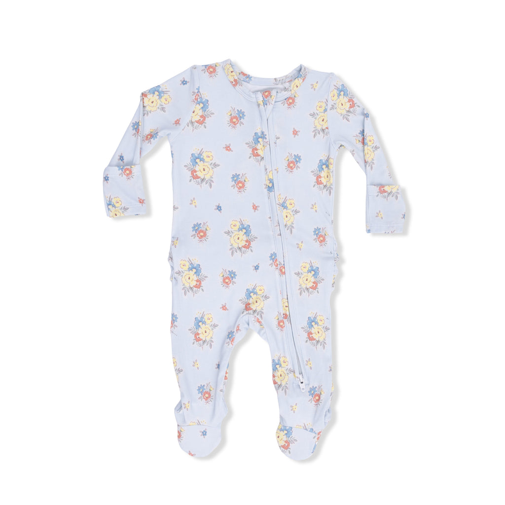 Country Stitch Floral - 2 Way Ruffle Back Zipper Footie