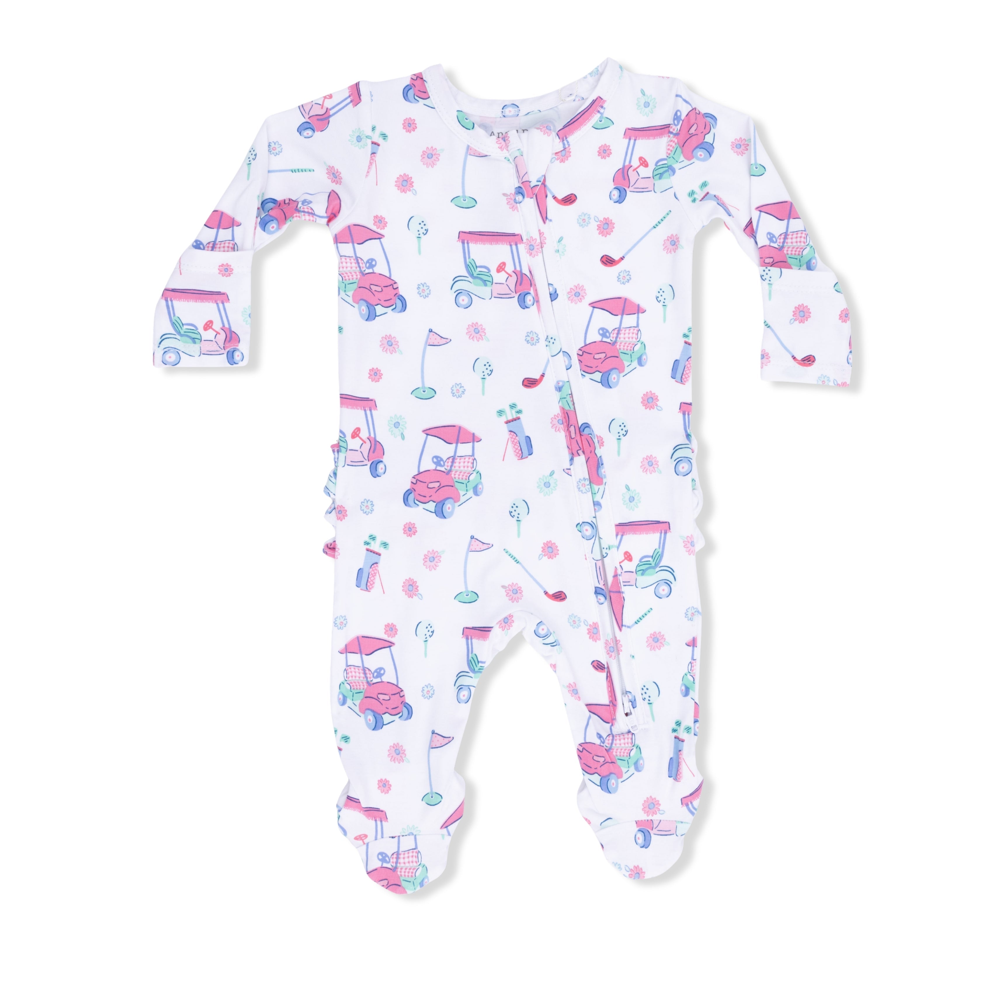 Golf Carts and Flowers - 2 Way Ruffle Back Zipper Footie