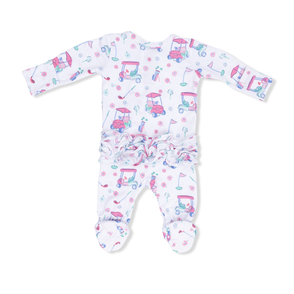 Golf Carts and Flowers - 2 Way Ruffle Back Zipper Footie