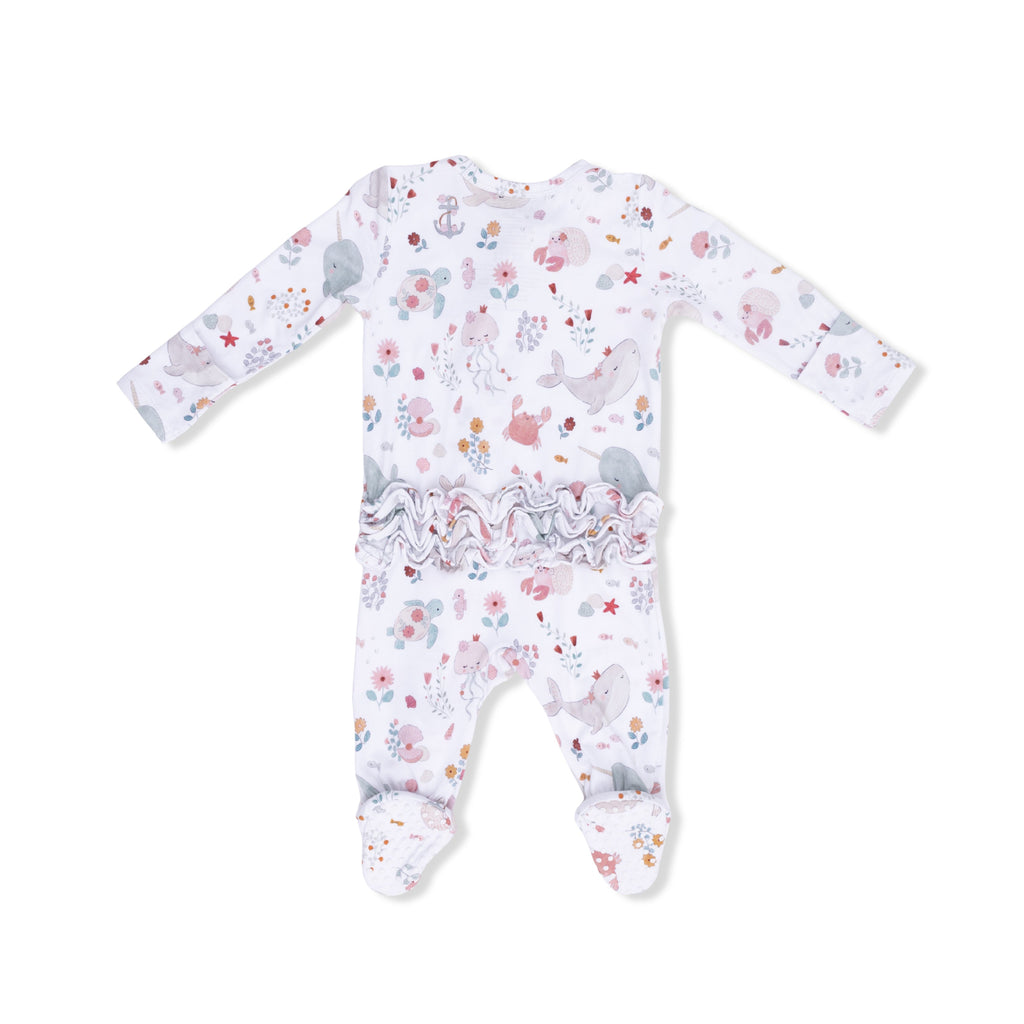 Garden Sea Creatures - 2 Way Ruffle Back Zipper Footie