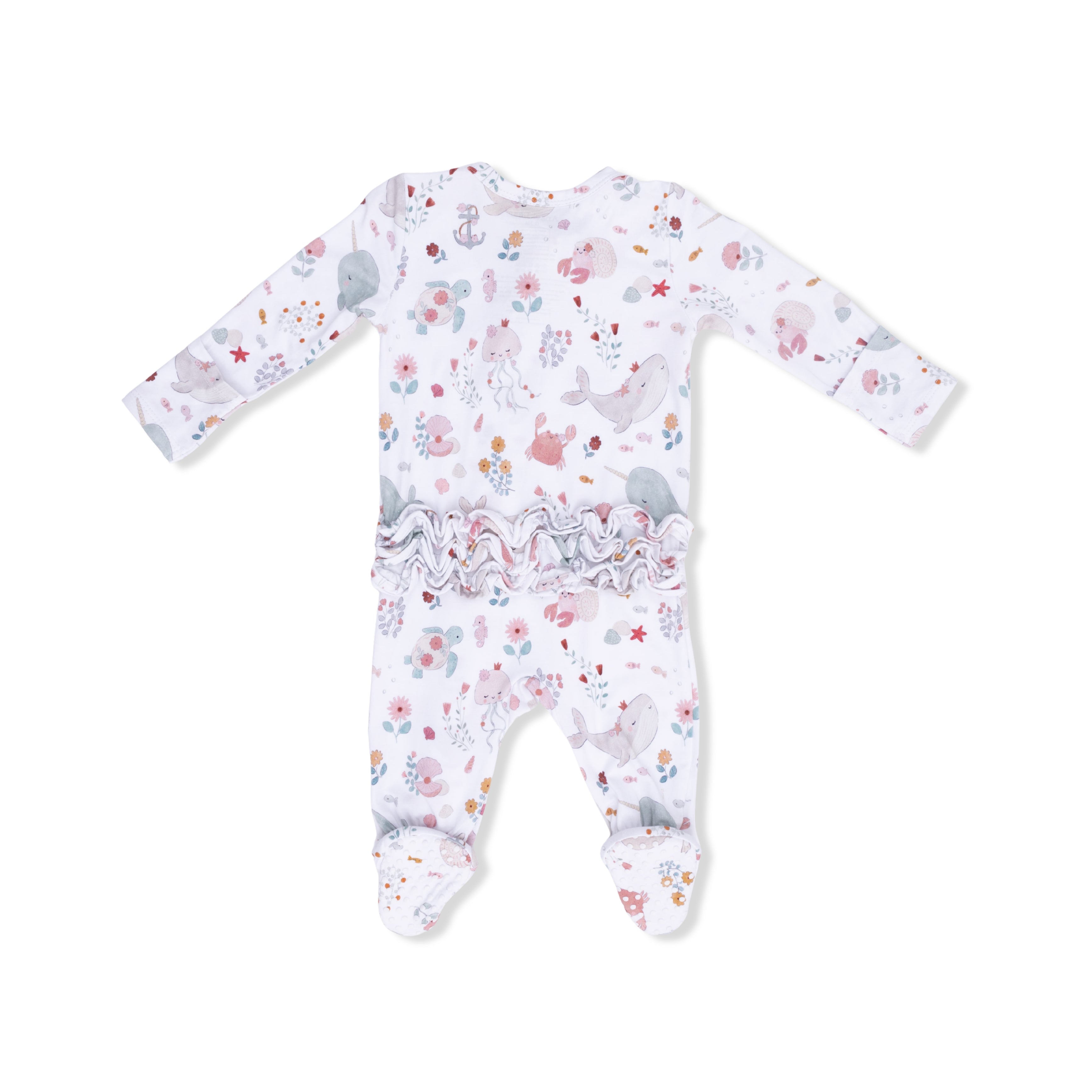 Garden Sea Creatures - 2 Way Ruffle Back Zipper Footie