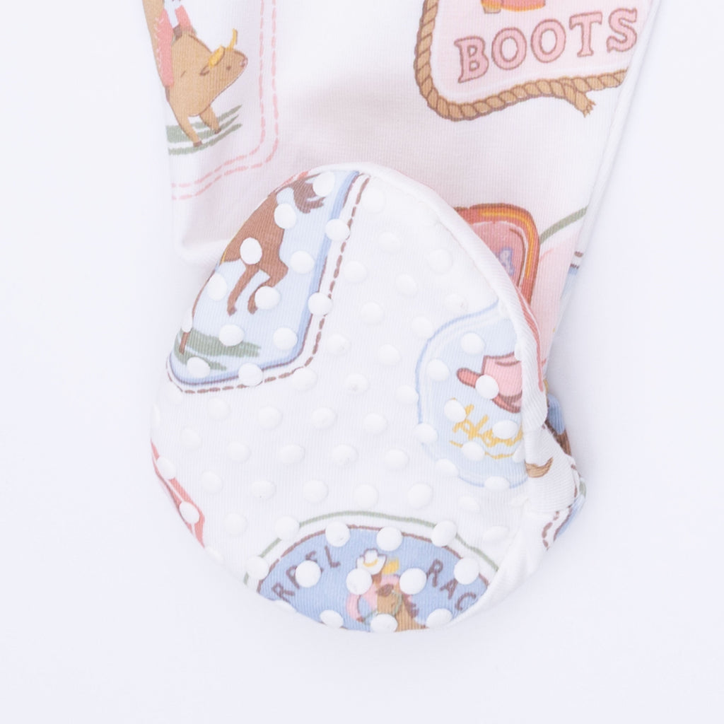 Rodeo Patches Pink - 2 Way Ruffle Back Zipper Footie