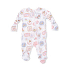 Rodeo Patches Pink - 2 Way Ruffle Back Zipper Footie