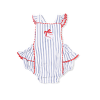 Baseball Stripe - Ric Rac Ruffle Sunsuit
