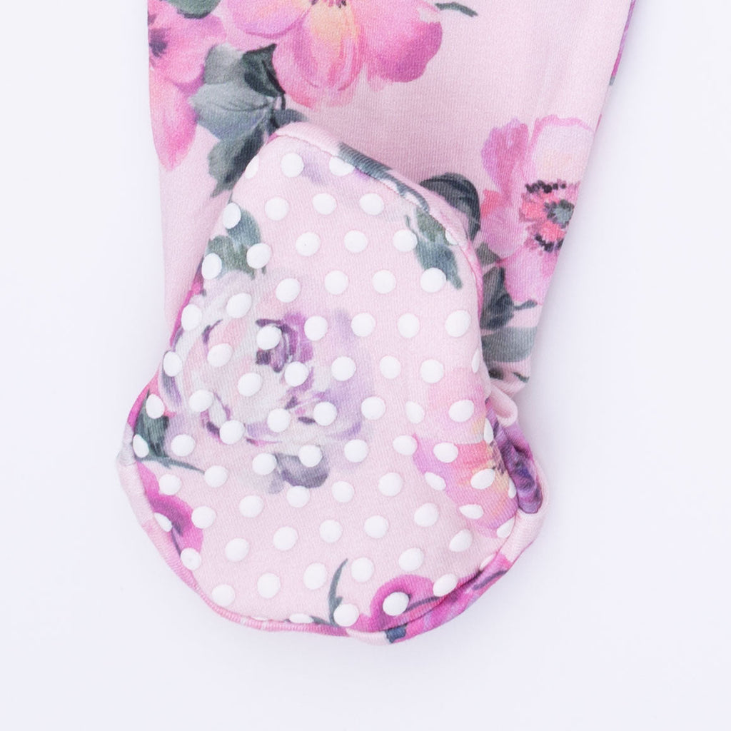 Rose Abundance - 2 Way Ruffle Sleeve Zipper Footie