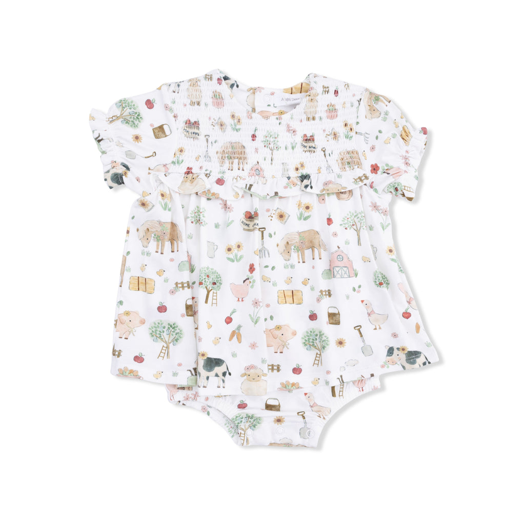 Cute Farm Animals Pink - Smocked Ruffle Bubble with Skirt