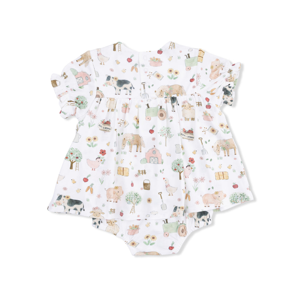 Cute Farm Animals Pink - Smocked Ruffle Bubble with Skirt