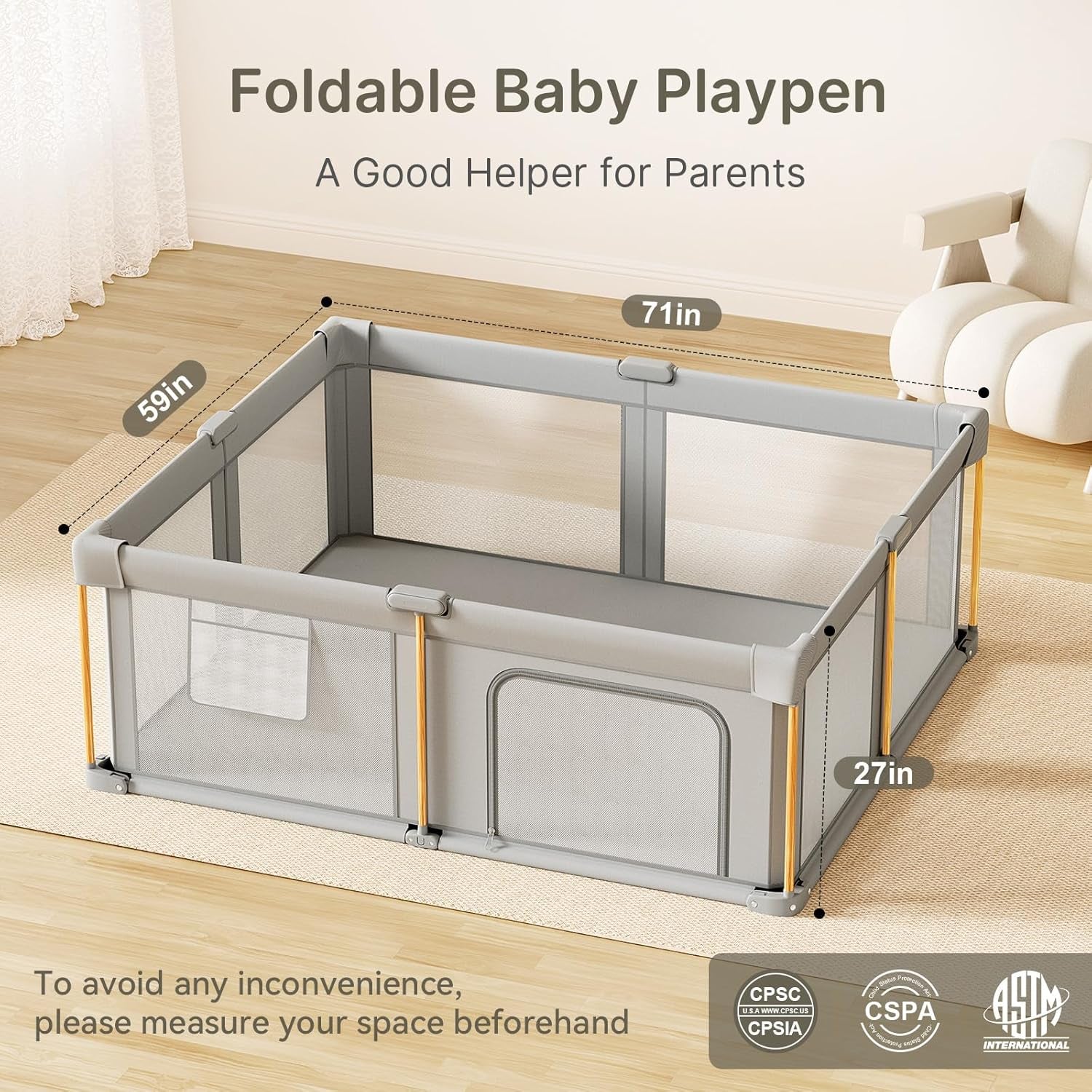 Foldable Baby Playpen with Mat