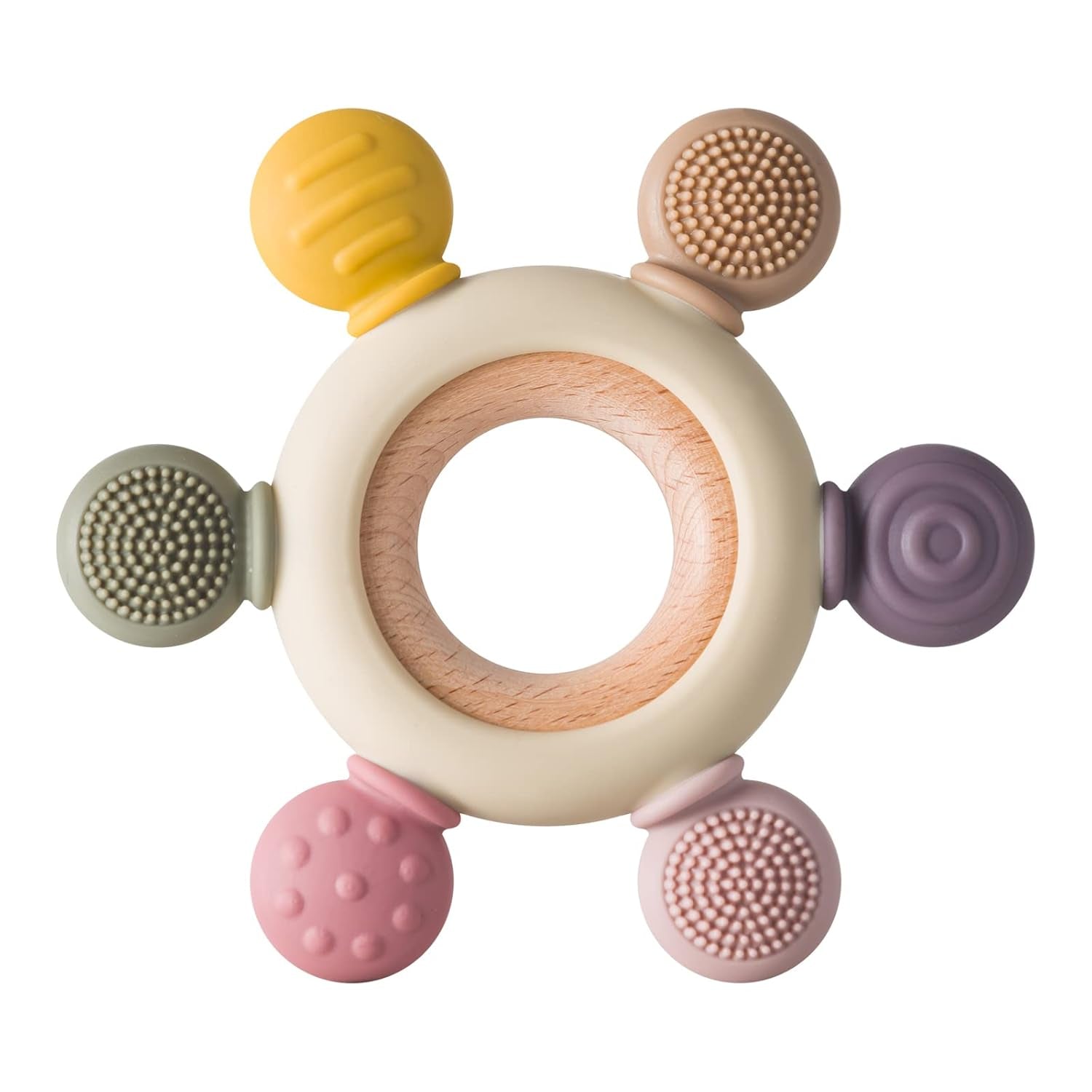 Silicone Baby Teether with Wooden Ring