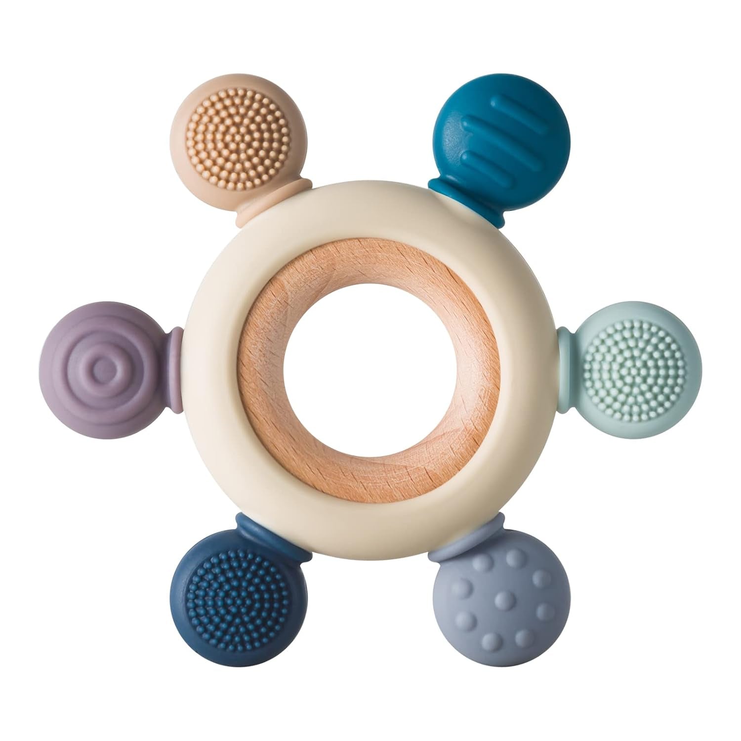 Silicone Baby Teether with Wooden Ring
